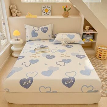 Full-cover cartoon kids fitted sheet with colorful playful prints