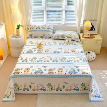 Kids cartoon pure cotton bed sheet with soft breathable fabric
