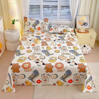 Kids cartoon pure cotton bed sheet with soft breathable fabric