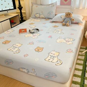 Pure cotton non-slip cartoon fitted sheet for children’s single beds