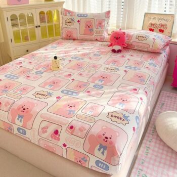 Washed cotton non-slip cartoon fitted sheet for children’s beds