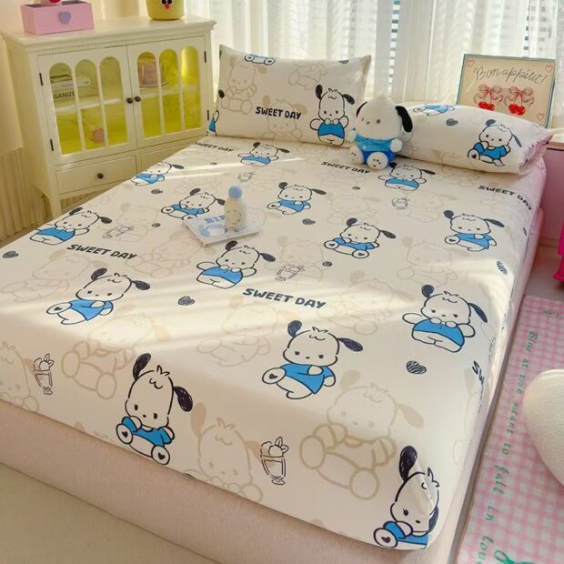 Washed cotton non-slip cartoon fitted sheet for children’s beds