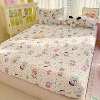 Washed cotton non-slip cartoon fitted sheet for children’s beds