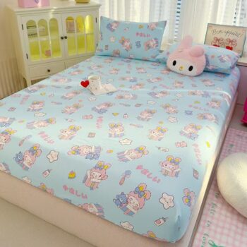 Washed cotton non-slip cartoon fitted sheet for children’s beds