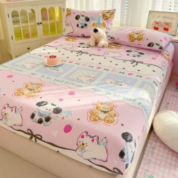 Washed cotton non-slip cartoon fitted sheet for children’s beds