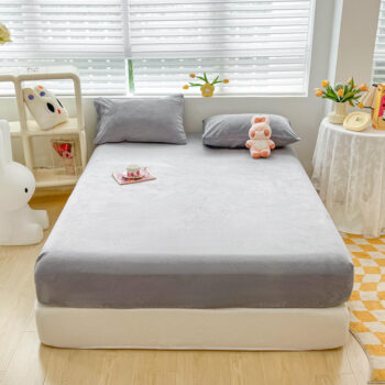 Soft milk velvet non-slip solid fitted sheet for home beds