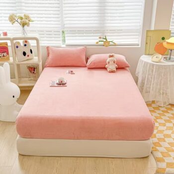 Soft milk velvet non-slip solid fitted sheet for home beds