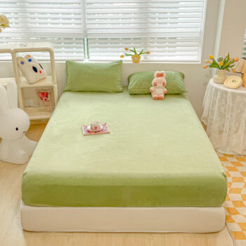 Soft milk velvet non-slip solid fitted sheet for home beds