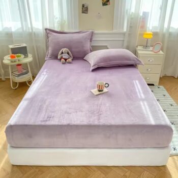 Soft milk velvet non-slip solid fitted sheet for home beds