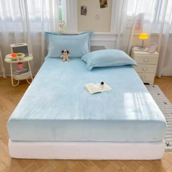 Soft milk velvet non-slip solid fitted sheet for home beds