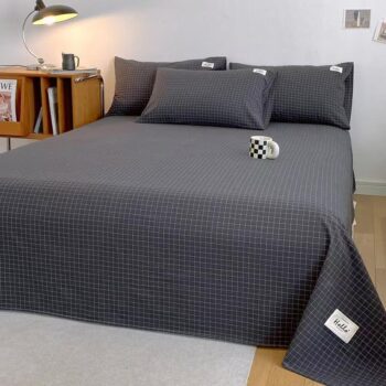 Soft minimalist cotton plaid bed sheet in breathable fabric