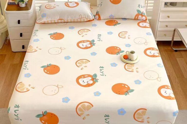 Nordic Fresh Pure Cotton Printed Fitted Sheet (2) Breathable Nordic-style pure cotton printed fitted sheet for home bedroom