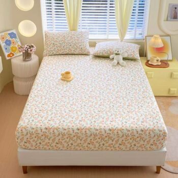 Breathable Nordic-style pure cotton printed fitted sheet for home bedroom