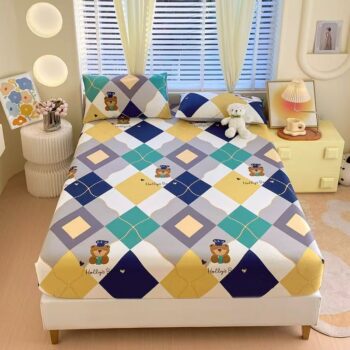 Breathable Nordic-style pure cotton printed fitted sheet for home bedroom