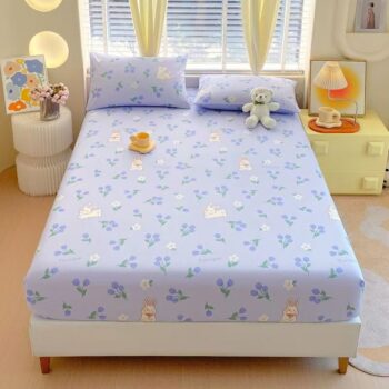 Breathable Nordic-style pure cotton printed fitted sheet for home bedroom