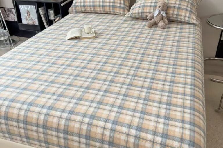 Nordic Striped Check Fitted Sheet (1) Nordic striped and check patterned fitted sheet for modern bedroom décor