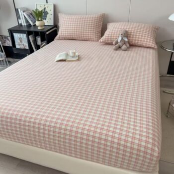 Nordic striped and check patterned fitted sheet for modern bedroom décor