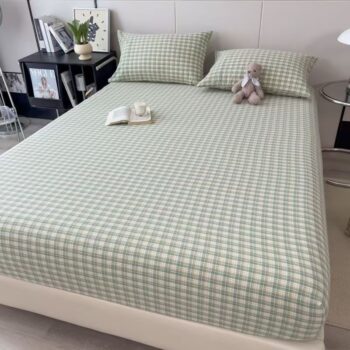 Nordic striped and check patterned fitted sheet for modern bedroom décor