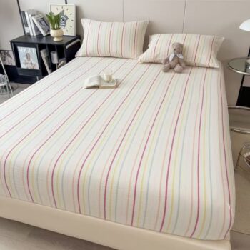 Nordic striped and check patterned fitted sheet for modern bedroom décor