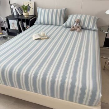 Nordic striped and check patterned fitted sheet for modern bedroom décor