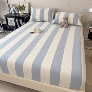 Nordic striped and check patterned fitted sheet for modern bedroom décor