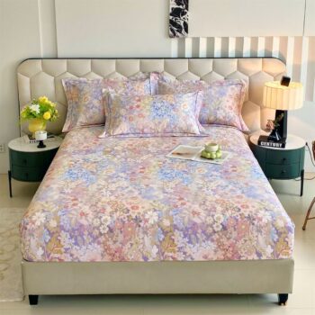 Premium thick cotton printed fitted sheet for luxury home beds