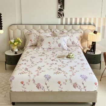 Premium thick cotton printed fitted sheet for luxury home beds