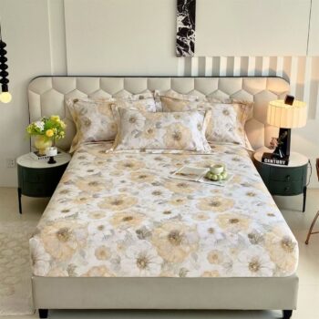 Premium thick cotton printed fitted sheet for luxury home beds