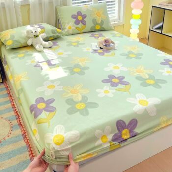 Pure cotton non-slip fitted sheet designed for apartment bedrooms