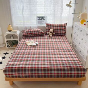 Premium checkered pure cotton fitted sheet for modern bedrooms