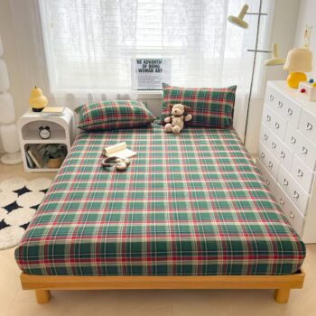 Premium checkered pure cotton fitted sheet for modern bedrooms