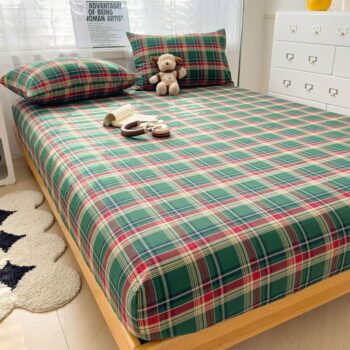 Premium checkered pure cotton fitted sheet for modern bedrooms