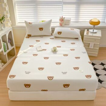 Fresh pure cotton printed dust-proof non-slip fitted sheet