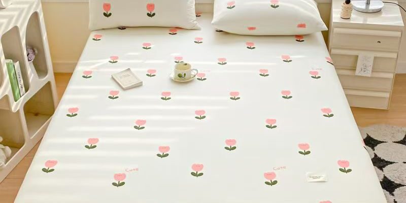 Fresh pure cotton printed dust-proof non-slip fitted sheet