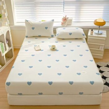 Fresh pure cotton printed dust-proof non-slip fitted sheet