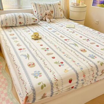 Pure cotton fitted sheet for home bedroom with soft comfort