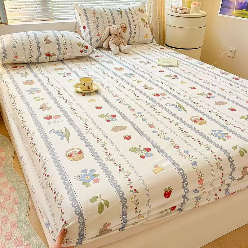 Pure cotton fitted sheet for home bedroom with soft comfort