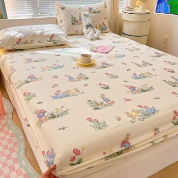 Pure cotton fitted sheet for home bedroom with soft comfort