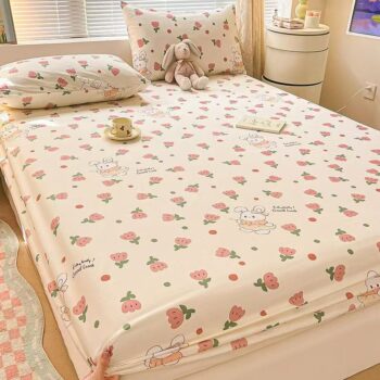 Pure cotton fitted sheet for home bedroom with soft comfort