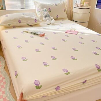 Pure cotton fitted sheet for home bedroom with soft comfort