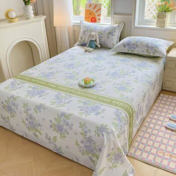 Breathable pure cotton printed bed sheet for home use