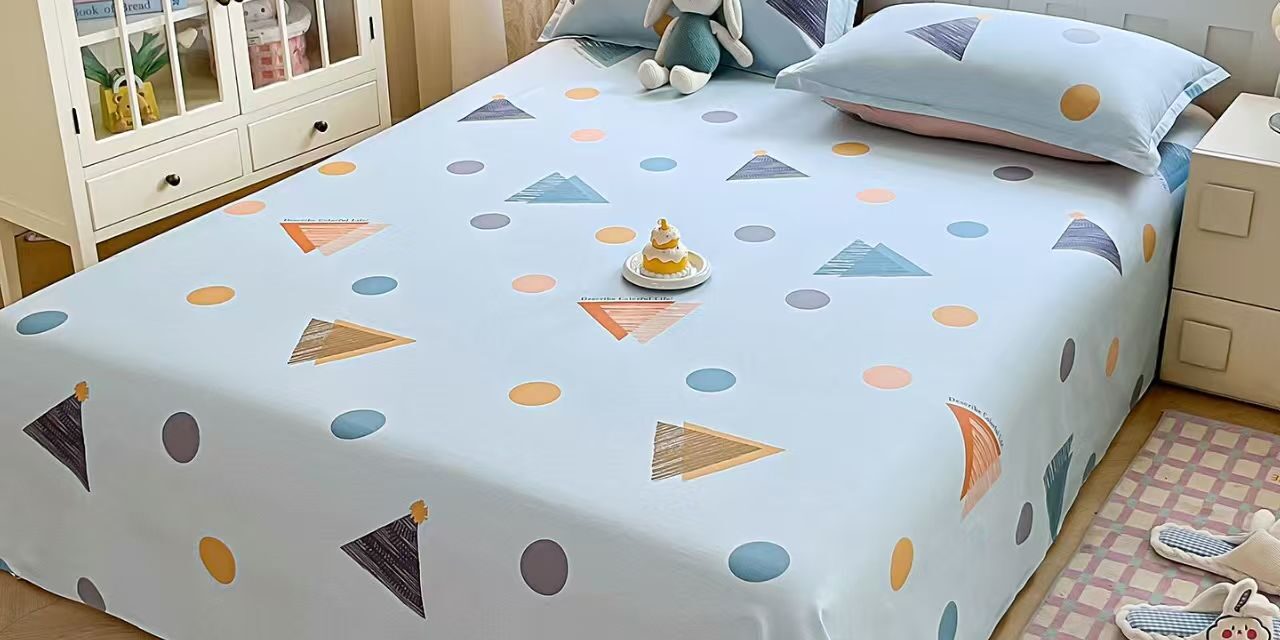 Breathable pure cotton printed bed sheet for home use