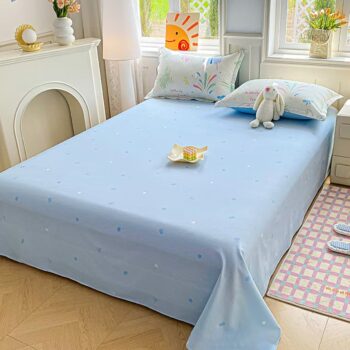 Breathable pure cotton printed bed sheet for home use