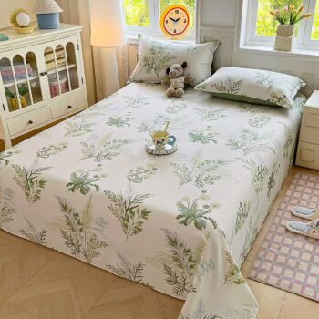 Breathable pure cotton printed bed sheet for home use