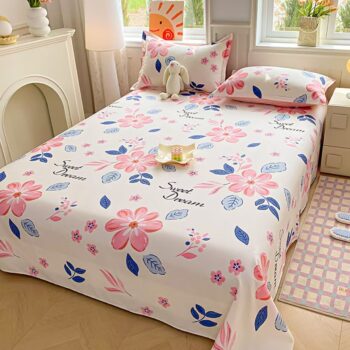 Breathable pure cotton printed bed sheet for home use