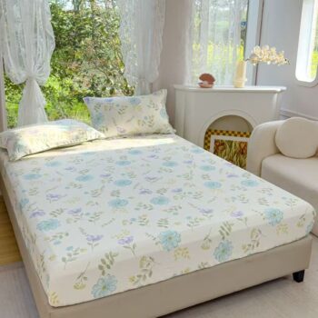 Breathable pure cotton printed fitted sheet for home bedroom use
