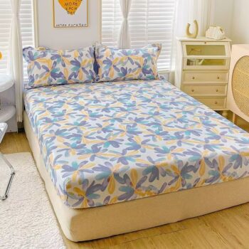 Breathable pure cotton printed fitted sheet for home bedroom use