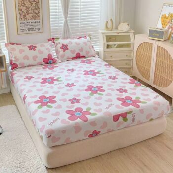 Breathable pure cotton printed fitted sheet for home bedroom use