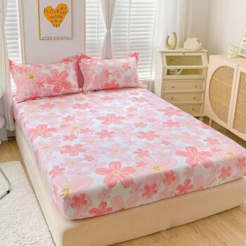 Breathable pure cotton printed fitted sheet for home bedroom use