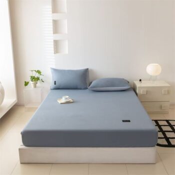 Minimalist solid color pure cotton non-slip fitted sheet